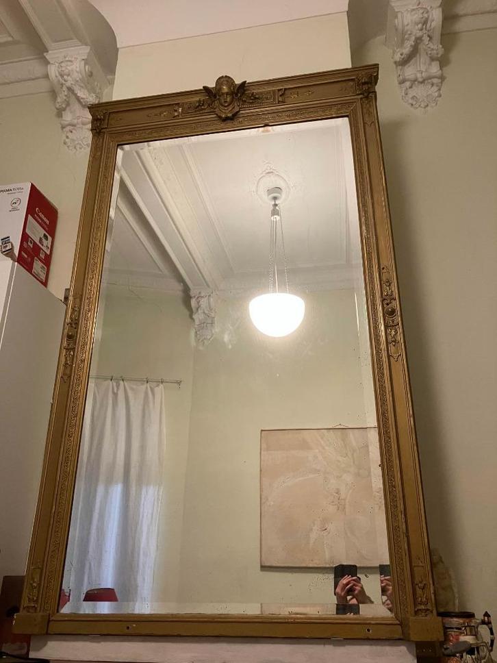 Antieke schouwspiegel, Antiek en Kunst, Antiek | Spiegels, 100 tot 150 cm, 150 tot 200 cm, Rechthoekig, Ophalen