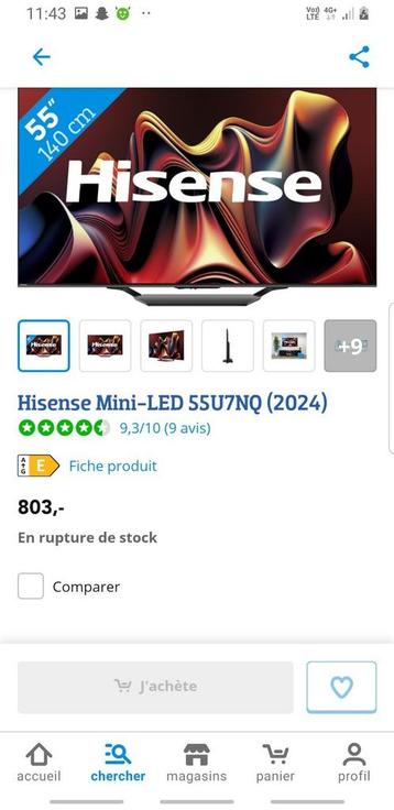 Hisense Mini-LED 55U7NQ (2024) – 55 pouces / 140 cm  beschikbaar voor biedingen