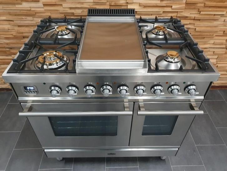 🔥Cuisinière Boretti deluxe 90cm inoxydable 2 fours frytop, Electroménager, Cuisinières, Comme neuf, Autoportant, 5 zones de cuisson ou plus