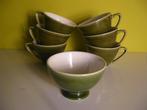 6 vintage fifties tassen + 1 kommetje Boch la louvière groen, Ophalen of Verzenden