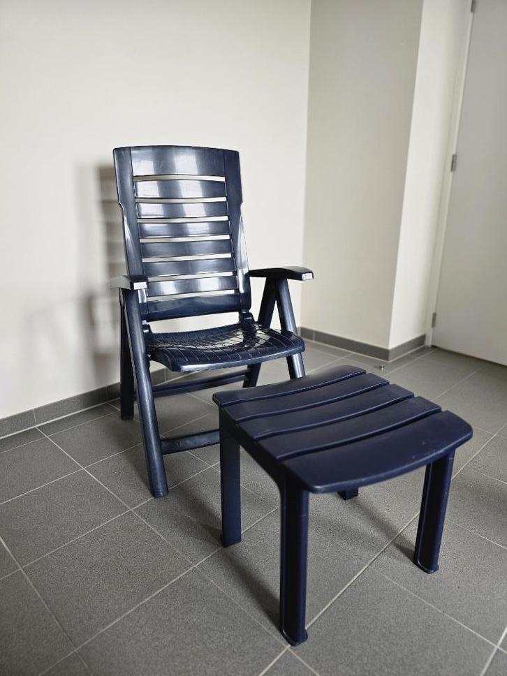 Terras/Tuinstoel Aquarius met Tafeltje en Kussen, Tuin en Terras, Tuinstoelen, Gebruikt, Kunststof, Inklapbaar, Verstelbaar, Ophalen