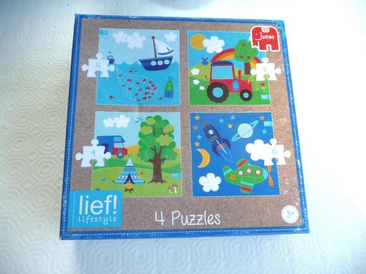 Puzzel : Lief  4 in 1 (4 stuks), Kinderen en Baby's, Speelgoed | Kinderpuzzels, Zo goed als nieuw, 2 tot 4 jaar, Minder dan 10 stukjes