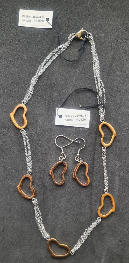 Halsketting en oorbellen van roestvrij staal 'Quest', Handtassen en Accessoires, Kettingen, Nieuw, Overige materialen, Zilver