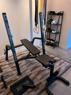 Verstelbare halterbank + squatrack, Sport en Fitness, Ophalen, Zo goed als nieuw