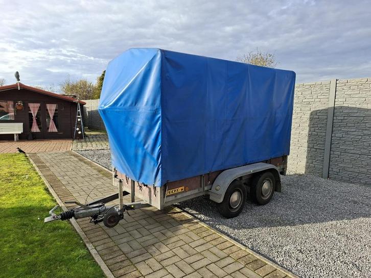 Geremde aanhangwagen Dubbelasser  met huif, Auto diversen, Aanhangers en Bagagewagens, Gebruikt, Ophalen