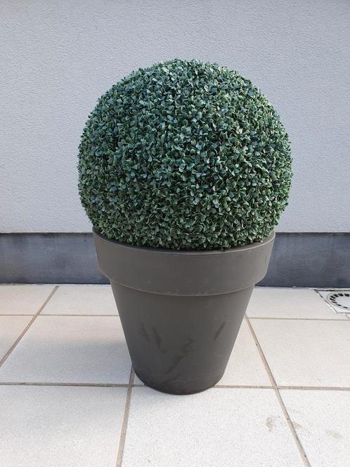 Elho bloempot pure round 50 Antraciet met kunstbuxus., Maison & Meubles, Accessoires pour la Maison | Plantes & Fleurs artificielles