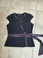 Zwarte satijn bloes mt 42, Ophalen of Verzenden, Gedragen, Maat 42/44 (L), Zwart