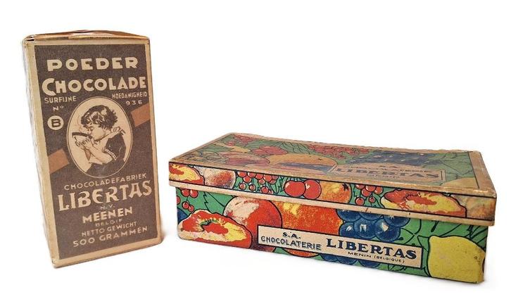 2 vintage karton dozen van Chocolaterie LIBERTAS Menen 1930, Verzamelen, Retro, Ophalen of Verzenden