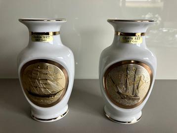 2 Chokin vazen 24 kt goud beschikbaar voor biedingen