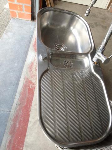 Inox wasbak met kraan inbouw, Enlèvement, Comme neuf, Inox
