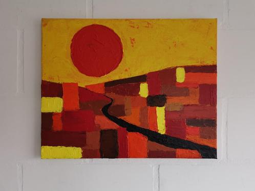 Herfst - landschap met rode zon - acryl 40x50cm, Antiek en Kunst, Kunst | Schilderijen | Modern, Ophalen