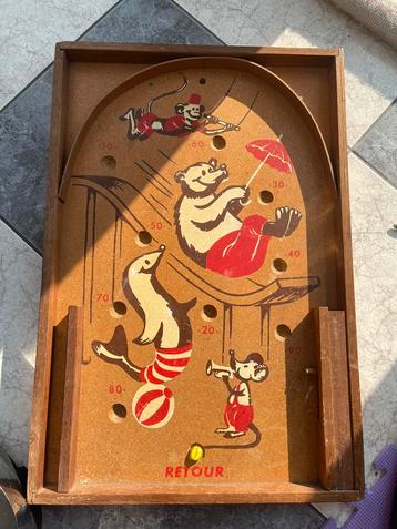 Vintage houten flipperkast tafel knikker spel