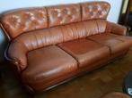 vintage engelse 3zitbank in cognackleur, Huis en Inrichting, Fauteuils, Ophalen, Zo goed als nieuw, Hout, 75 tot 100 cm