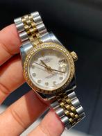 Rolex lady datejust 31mm two tone diamant bezel, goud zilver, Handtassen en Accessoires, Horloges | Dames, Overige merken, Staal
