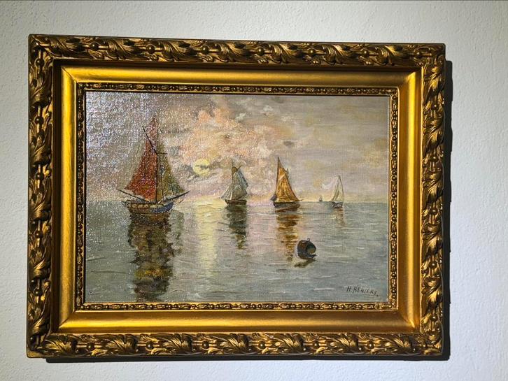 oud antiek schilderij. uitzicht op zee met schepen, Antiek en Kunst, Kunst | Schilderijen | Klassiek, Ophalen