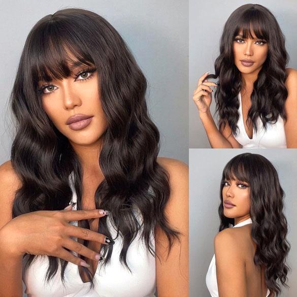 Pruik lang donkerbruin haar model Sayenne, Handtassen en Accessoires, Uiterlijk | Haarverzorging, Nieuw, Verzenden