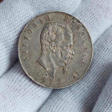 Munt / Italië / 5 Lire / 1877 / Zilver 900 / Prachtig  beschikbaar voor biedingen
