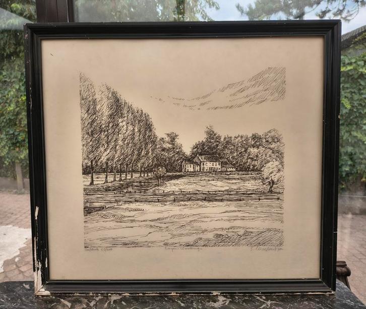 Zeedruk 52/600 Waalbrug Evergem Gent Gesigneerd, Antiek en Kunst, Kunst | Litho's en Zeefdrukken, Ophalen