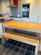 Table & bancs en chêne massif, Maison & Meubles, 150 à 200 cm, Cinq personnes ou plus, Enlèvement, Utilisé