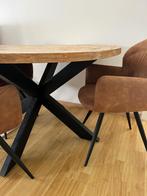 Salontafel + 3 stoelen, Modern, Rond, Eikenhout, Vier personen