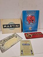 Set 5 reclame borden,  picon , ricard,  delirium , martini, Verzamelen, Ophalen of Verzenden, Gebruikt, Reclamebord