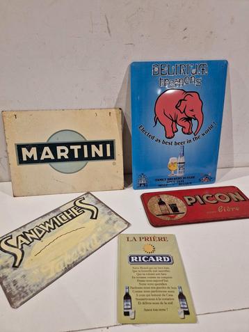 Set 5 reclame borden,  picon , ricard,  delirium , martini  beschikbaar voor biedingen