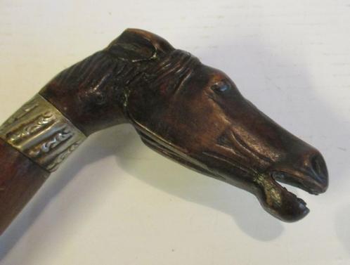 antieke handgesneden houten wandelstok paardenhoofd kop, Antiek en Kunst, Curiosa en Brocante, Verzenden