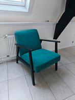 Ikea fauteuil van hout en blauw corduroy, Huis en Inrichting, Fauteuils, Zo goed als nieuw, Hout