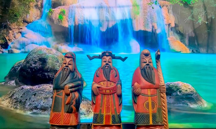 JAPANESE FU - LU - SHOU HAND CARVED WOODEN SAGE STATUES, Antiek en Kunst, Kunst | Overige Kunst, Ophalen