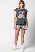 1x gedragen Zadig & Voltaire Fashion show t-shirt x NBA, Manches courtes, Gris, Comme neuf, Envoi