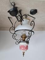 Antiek - Vintage opaline hanglamp / elektrische olielamp, Ophalen, Glas