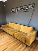 Stijlvolle zetel 2.85m - okergeel / mosterd-fluwelen look, 250 à 300 cm, Quatre personnes ou plus, Banc droit, Comme neuf