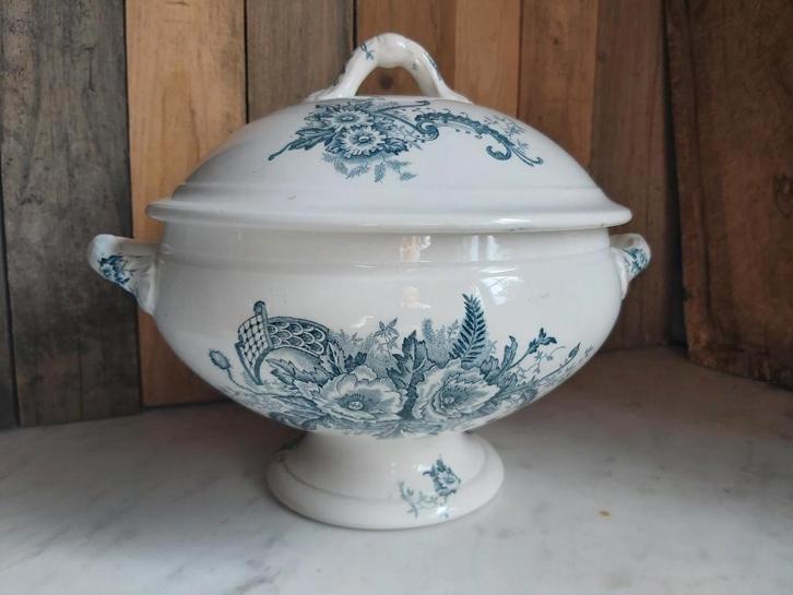 Prachtige oude zware soupiere / soepterrine NIMY bloemdeco, Antiquités & Art, Antiquités | Services (vaisselle) pièces, Enlèvement ou Envoi