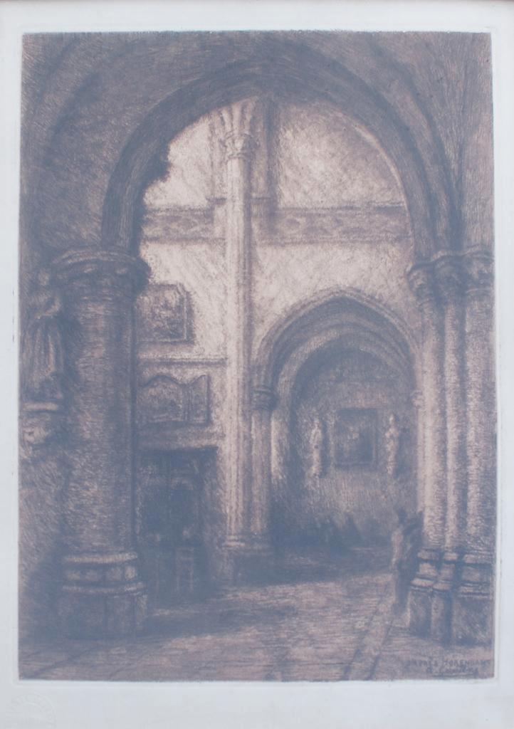 Albert Geudens (1869-1949): Kerkinterieur naar Horenbant, Antiquités & Art, Art | Eaux-fortes & Gravures, Enlèvement ou Envoi