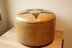 Vintage lederen poef, Huis en Inrichting, Zetels | Voetbanken en poefs, Ophalen, Gebruikt, Rond, Leer