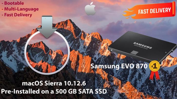 macOS Sierra 10.12.6 VoorGeïnstalleerd op SSD van 500GB OSX, Computers en Software, Besturingssoftware, Nieuw, MacOS, Verzenden