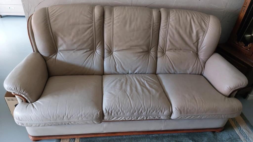 mooie wit lederen salon, Ophalen, Leer, Zo goed als nieuw, Rechte bank