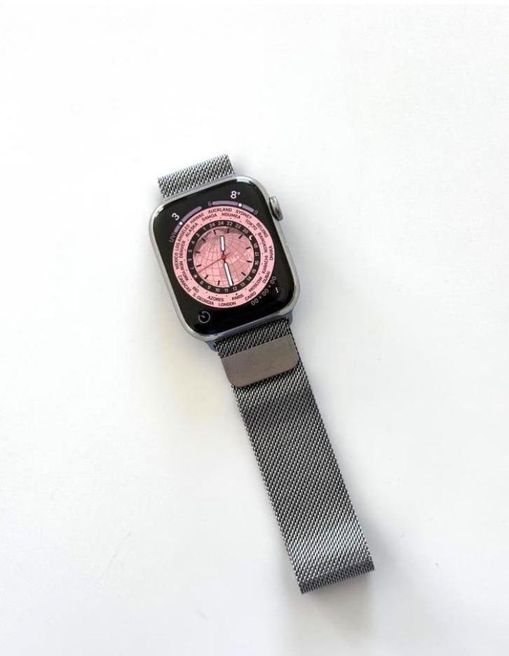 Apple Watch Serie 7 45 mm, Handtassen en Accessoires, Smartwatches, Zo goed als nieuw, Zilver, GPS, Waterdicht, Ophalen