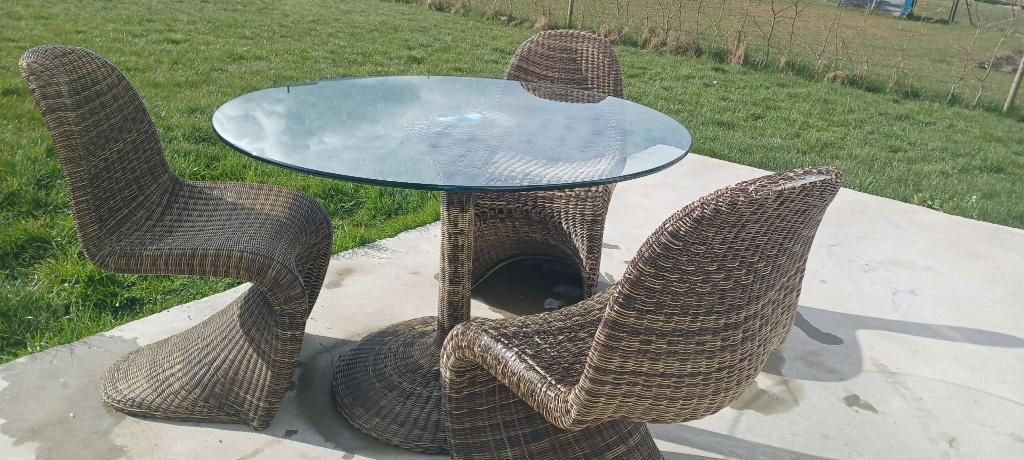 table en verre pour jardin, Enlèvement, Utilisé, Rond, Autres matériaux