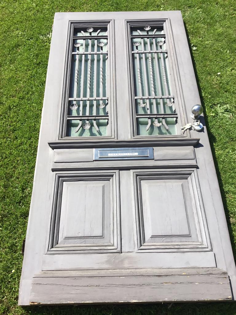 Klassieke houten buitendeur met glas en smeedijzer, Bricolage & Construction, Fenêtres & Moustiquaires, Utilisé, Porte extérieure