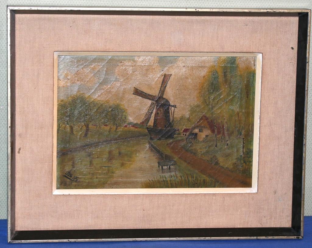 Molen - Oude schilderij - Olie op doek - Gesigneerd, Enlèvement ou Envoi
