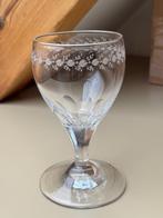 Vintage geslepen-gegraveerd kristal glazen, uitstekend staat, Antiek en Kunst, Ophalen