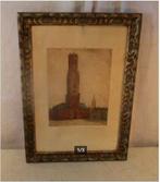 Belle gravure ancienne « Cathédrale et place » - signée, Antiquités & Art, Enlèvement ou Envoi