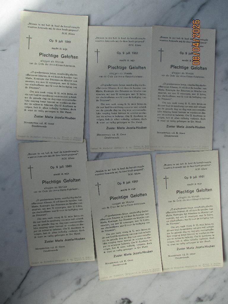 plechtige gelofte   Arme Klaren Koletienen Dendermonde 1961, Envoi, Neuf, Christianisme | Catholique