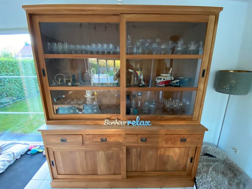 Buffet + vierkante teakhouten tafel, Ophalen, Zo goed als nieuw, Teakhout