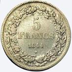 Munt zilver België 5 FR Leop I gelauwerd 1844 pos A, Zilver, Ophalen of Verzenden, Losse munt, Zilver