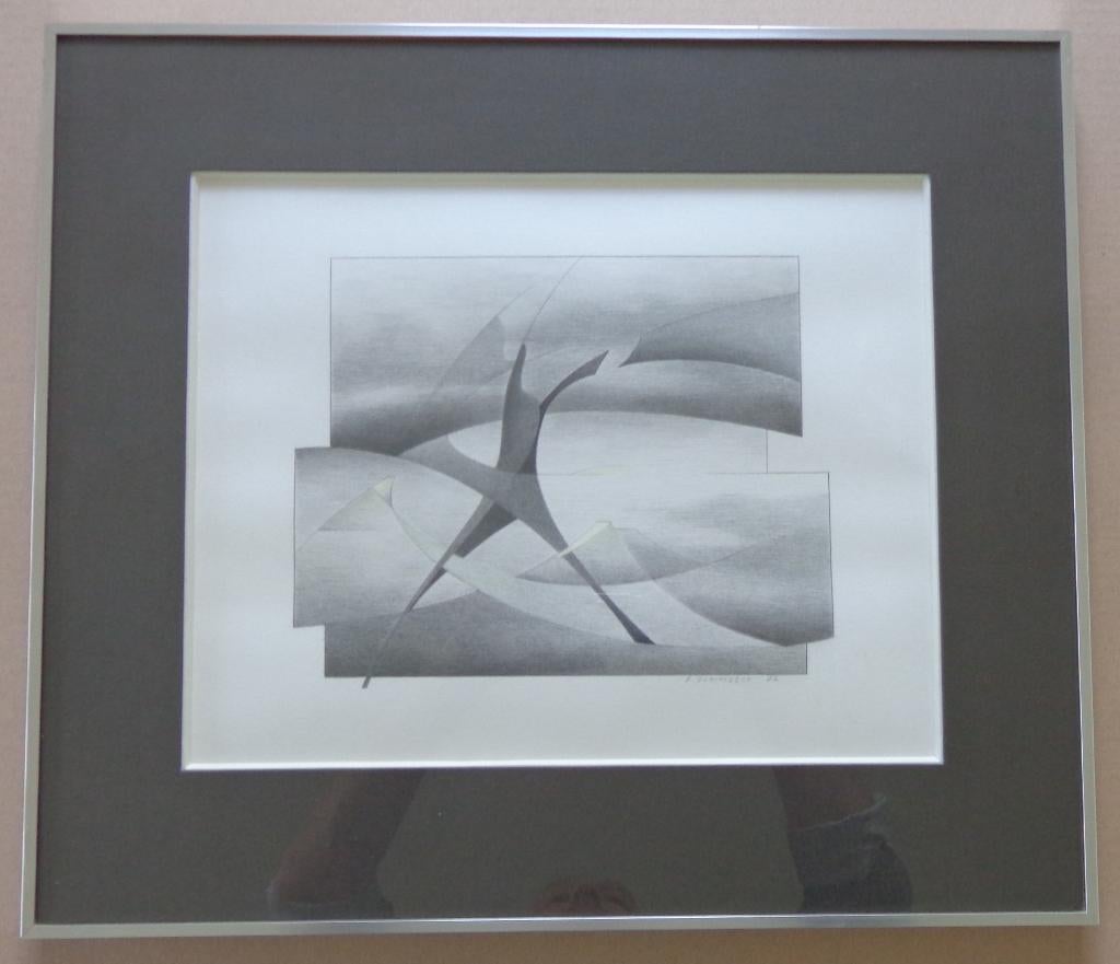 RENEE DEMEESTER / ABSTRACT LANDSCHAP ORIGINEEL 46x52cm KADER, Enlèvement ou Envoi