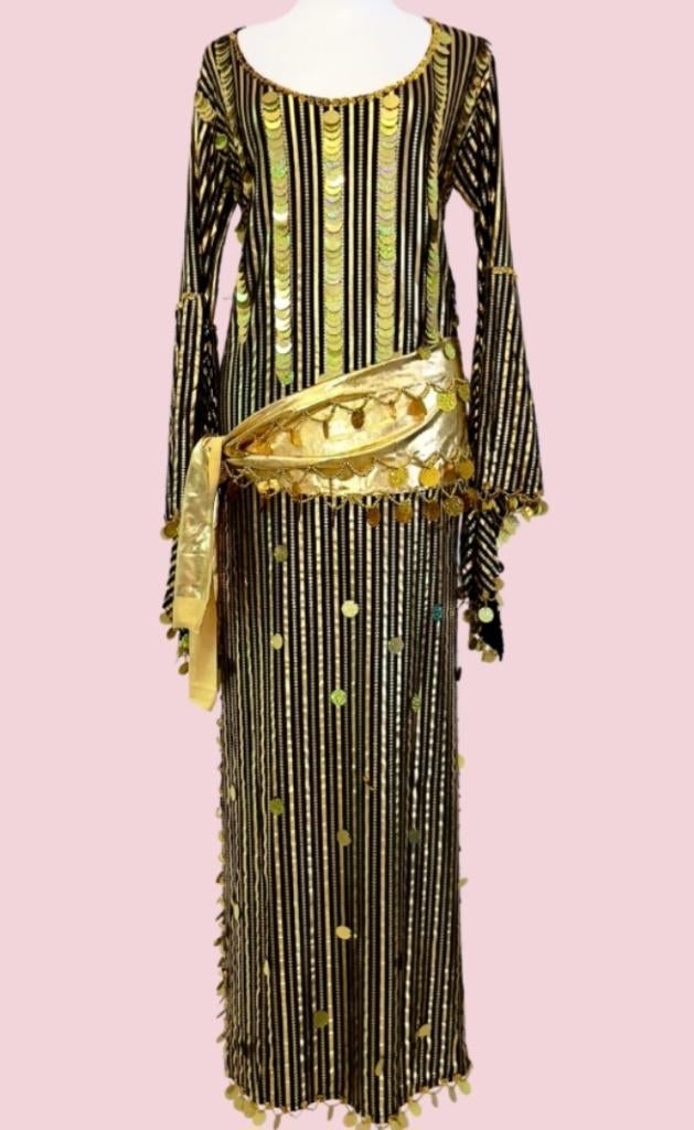 Robe glamour noire et dorée avec sequins et franges, Neuf, Galabeya, Taille 38/40 (M), Autres couleurs