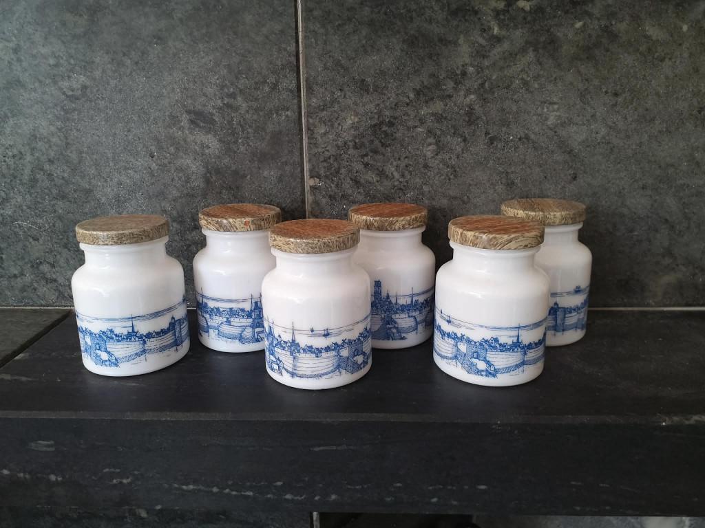 Vintage set van 6 melkglas witglas mosterpot, Ophalen