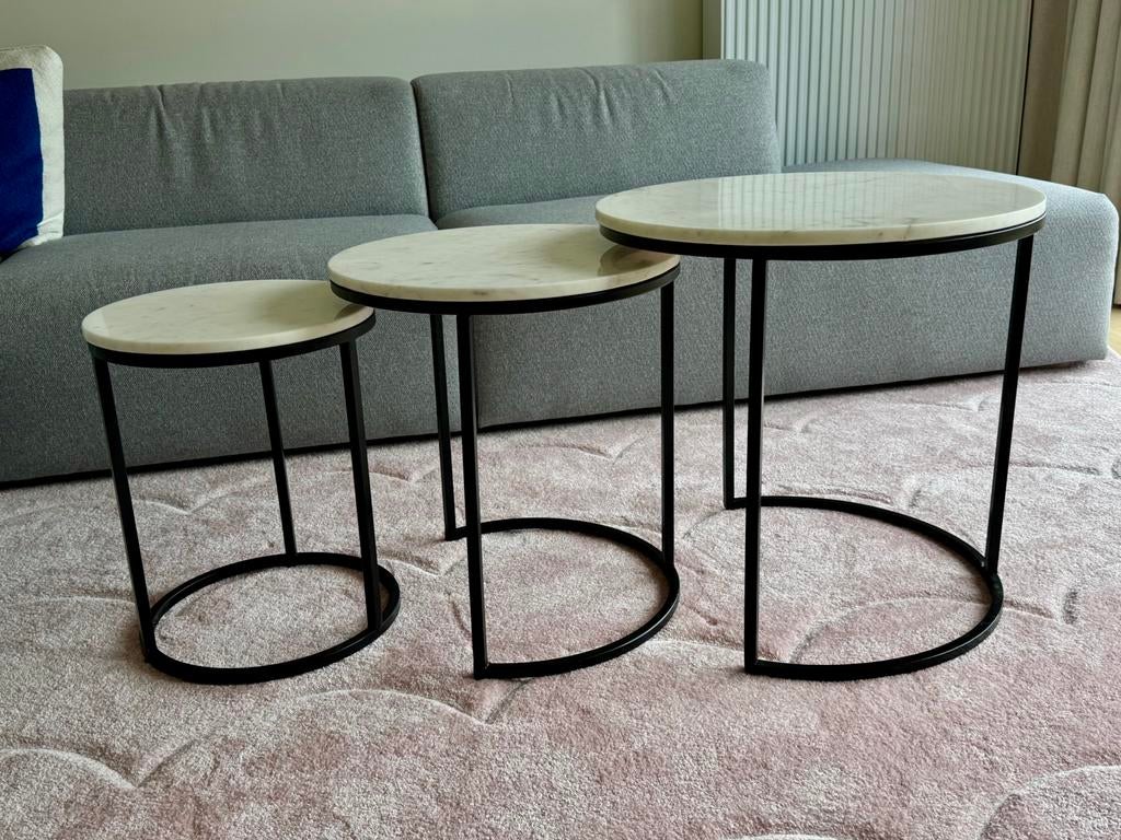 Set van 3 bijzettafels - marmer wit, Huis en Inrichting, Ophalen, Zo goed als nieuw